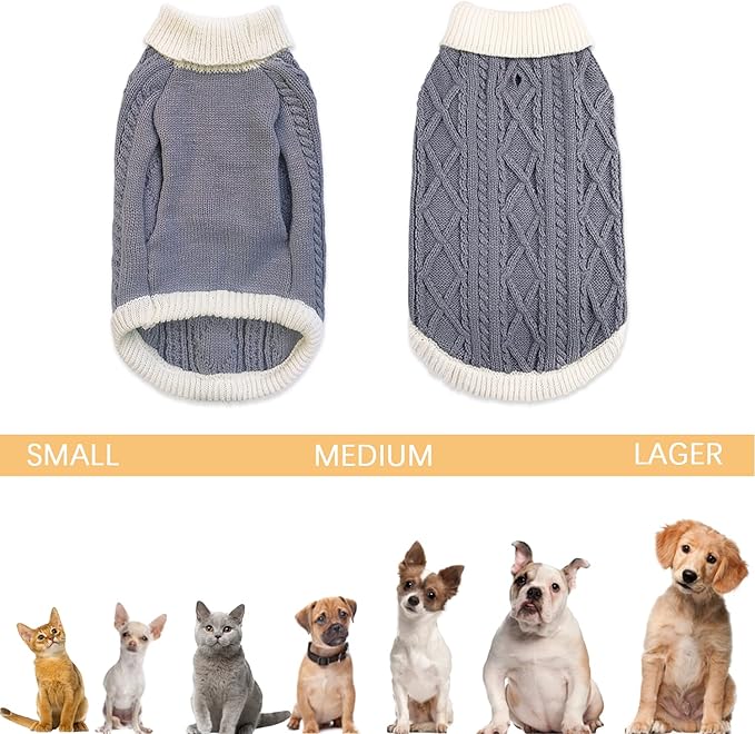 Small Dog Sweaters with Leash Hole Turtleneck Dog Sweaters Knitwear Boys Girls Warm Soft and High Stretch Pet Clothes for Fall Winter，Pet Shirts for Kitten Puppy Grey Small