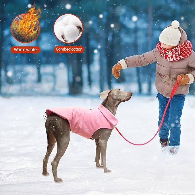 Fleece Dog Coat Winter Pet Jacket Reflective for Cold Weather for Large Medium Small Dogs(Pink,3XL)