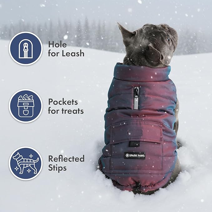 Spark Paws Dog Winter Jacket, Water-Resistant Coat, Warm Reflective Windproof Fleece-Interior, for Medium and Large Dogs - Cosmic - XL