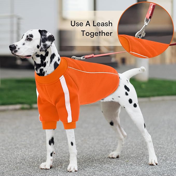 Queenmore Cozy Fleece Dog Sweater Small, Soft Pullover Dog Sweatshirt, Warm Winter Fleece Jacket with Leash Hole/Reflective Stripes for Small Medium Large Dogs Orange