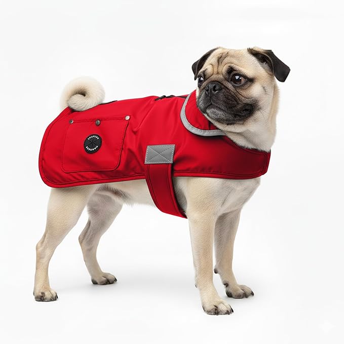 Joyride Harness FrostFlex Dog Winter Jacket - Fleece Lined & Water-Resistant - Snowsuit with Pockets for Treats & Poop Bags - Durable Cold Weather Dog Coat - Red Rush-S