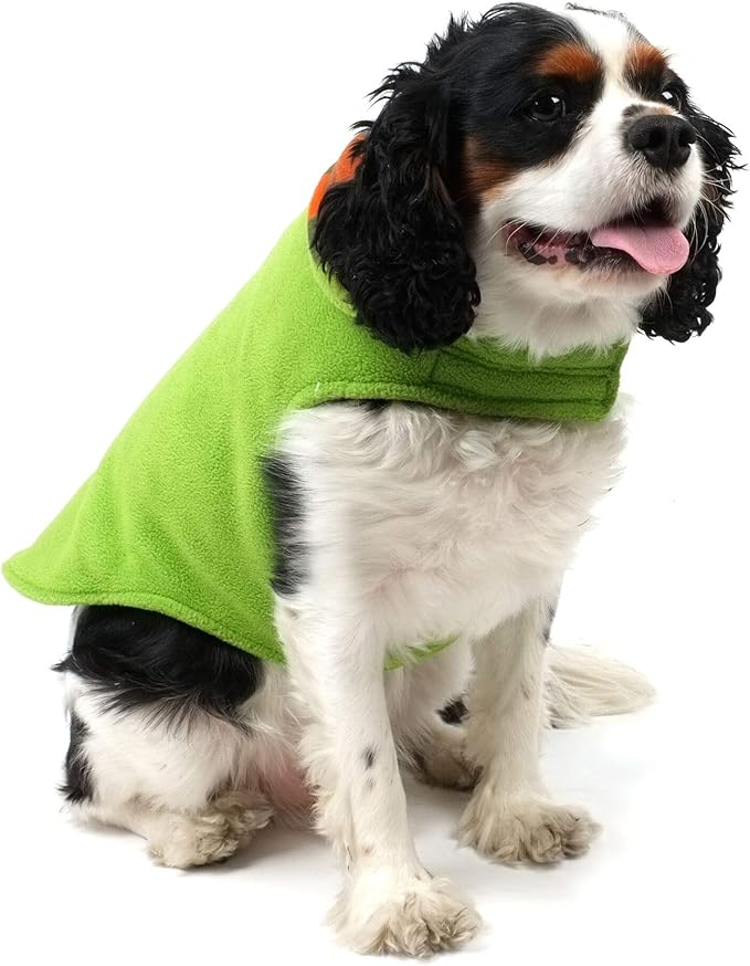 The Worthy Dog Fargo Fleece Plaid Dog Jacket, Adjustable Reversible with Harness Hole, Wind-Resistant, Winter Outdoor Clothes for Pets, Tan - 24''