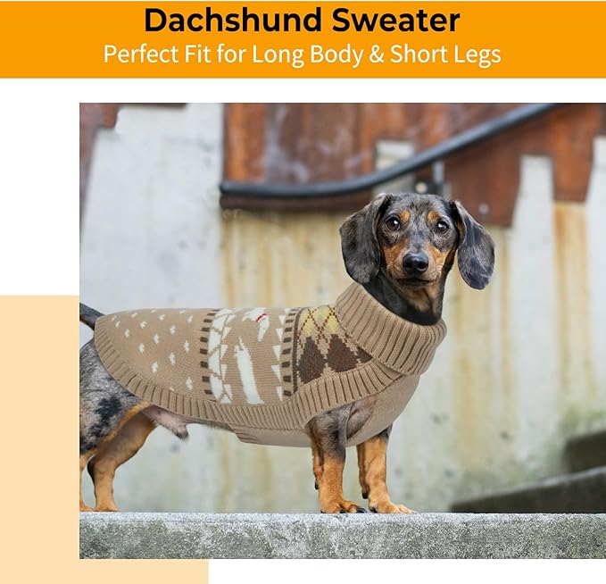 Lelepet Dachshund Sweater, Turtleneck Dog Sweaters for Small Dogs, Warm Pullover Knitted Pet Coat, Cold Weather Dachshund Clothes, Fall/Winter Cozy Outfit (XS-XL)