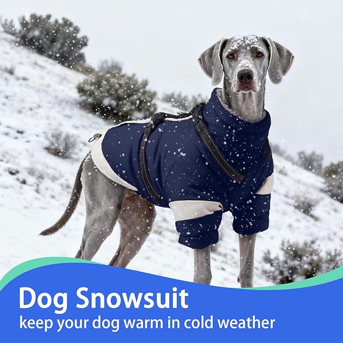 MIGOHI Dog Coat with Harness Built in, 2-in-1 Thermal Dog Winter Coat, Windproof Reflective Jacket with High Collar for Medium Dogs, Easy On Back Zipper, Cocker Spaniels, Navy Blue, L
