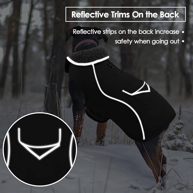 SUNFURA Dog Coat, XXXL Dog Winter Jacket, Reflective Fleece Snow Coat with Furry Collar, Waterproof Pet Puffer Jacket for Great Dane Extra Large Dogs, Black 3XL