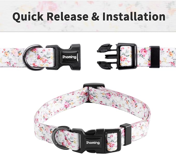 Ihoming Dog Collar and Leash Set for Daily Outdoor Walking Running Training, Floral Sky Design for Small Boys Girls Dogs Cats Pets, S-Up to 20LBS