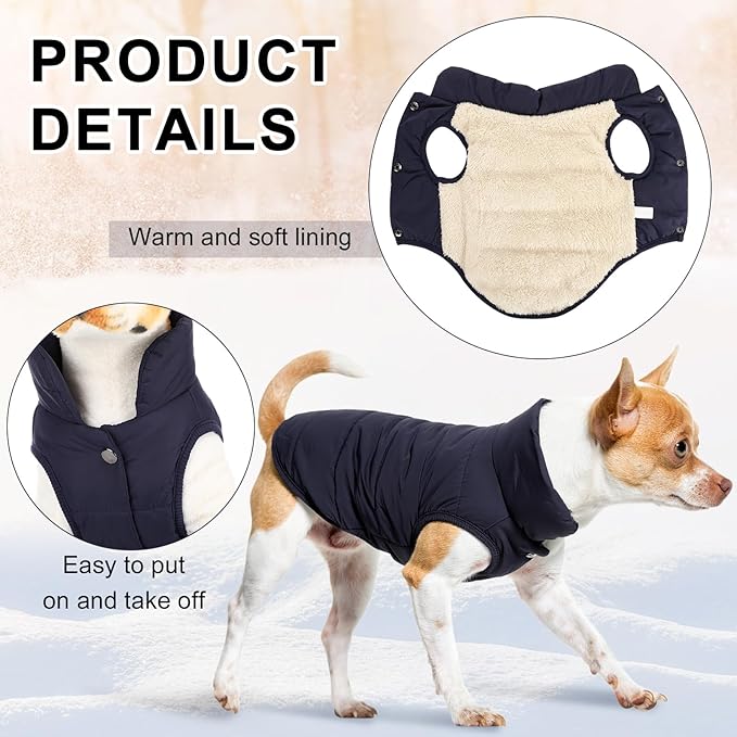 Syhood 2 Pieces Dog Jacket 2 Layers Fleece Lined Dog Jacket Warm Soft Windproof Small Pet Coat for Winter Cold Weather(L,Navy,Green)