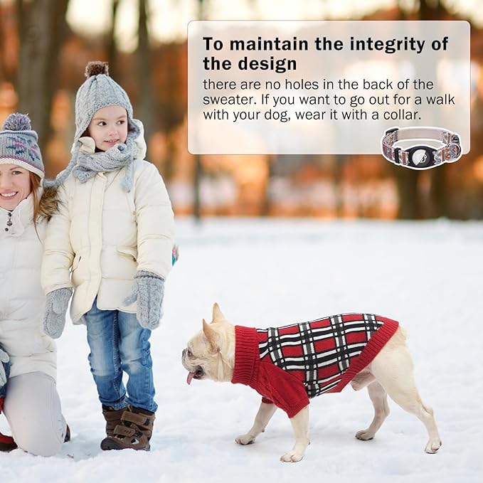 SCENEREAL Turtleneck Dog Sweater for Small Medium Large Dogs Girls Boys, Christmas Plaid Pullover Puppy Sweatershirt, Dogs Cold Weather Outfit Clothes, Ideal Gift for Pet in New Year, Red Plaid ML
