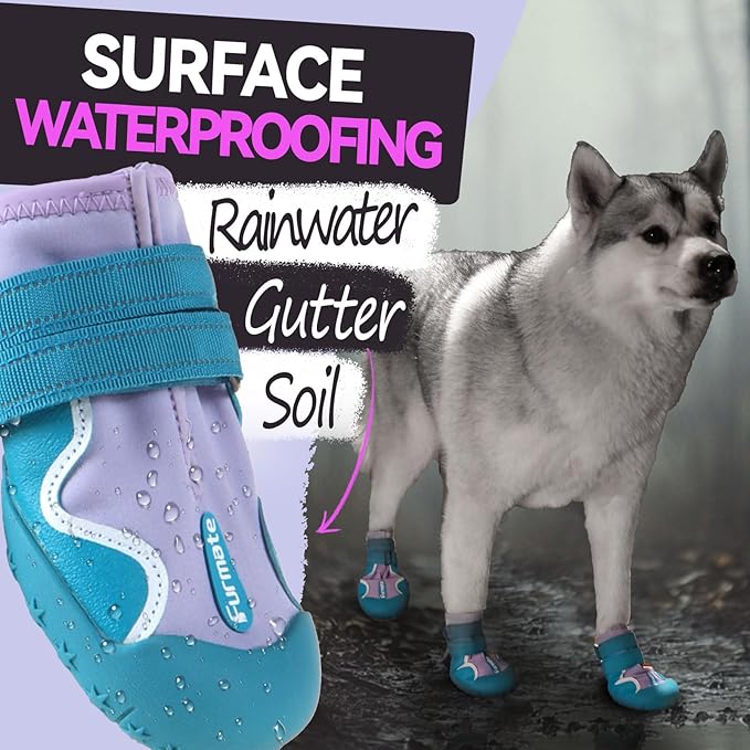 Dog Shoes for Large Small Medium Dogs,Dog Booties for Indoor Hardfloors Anti-Slip,Reflective Strip Waterproof Dog Boots & Paw Protectors for Outdoor Walking Hot Pavement,Winter Snow (Purple-2)