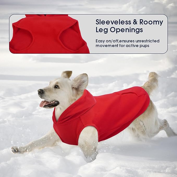 IECOii Warm Dog Hoodie for Large Dogs, Extra Large Dog Hoodie Fleece Vest with Leash Hole & Pocket, Big Dogs Sweatshirt for Giant Breed, Pullover Sleeveless Great Dane Sweater, Red, 4XL