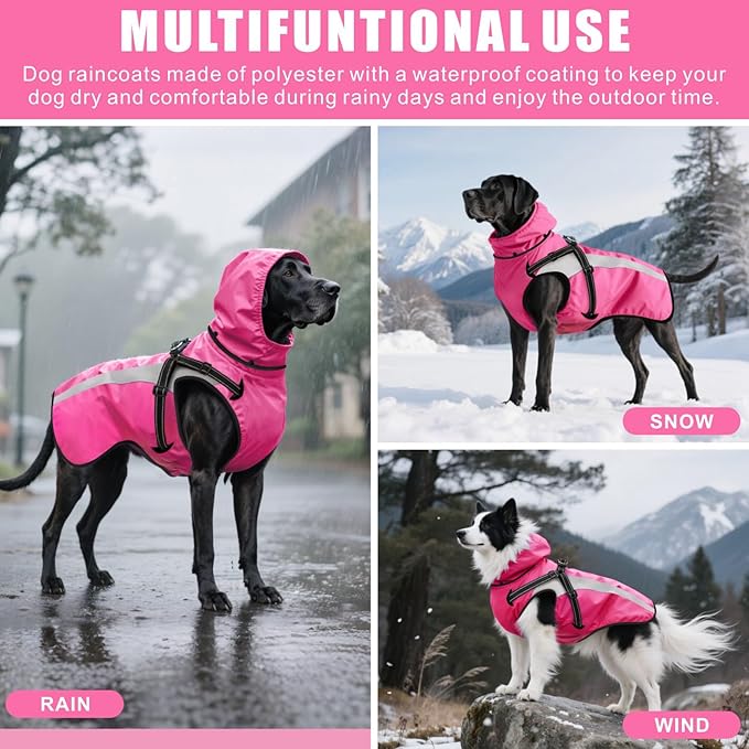 Mosucoirl Dog Raincoat Waterproof Raincoats for Dog Reflective Dogs Rain Jackets with Hood Hoodie Pet Rain Poncho Coat for Small Medium Large Dogs Puppies S-XXL (Pink, S)