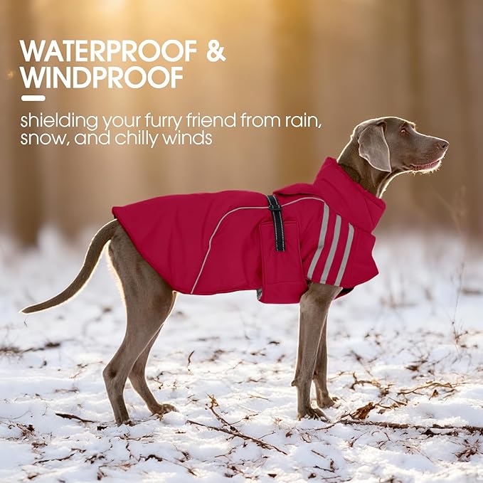 FUAMEY Dog Cold Weather Coats,Dog Winter Jackets for Large Dogs Warm Dogs Coat with Reflective Strips Waterproof Pet Snowsuit Thick Paded Pets Vest for Beagle Corgi Pink L