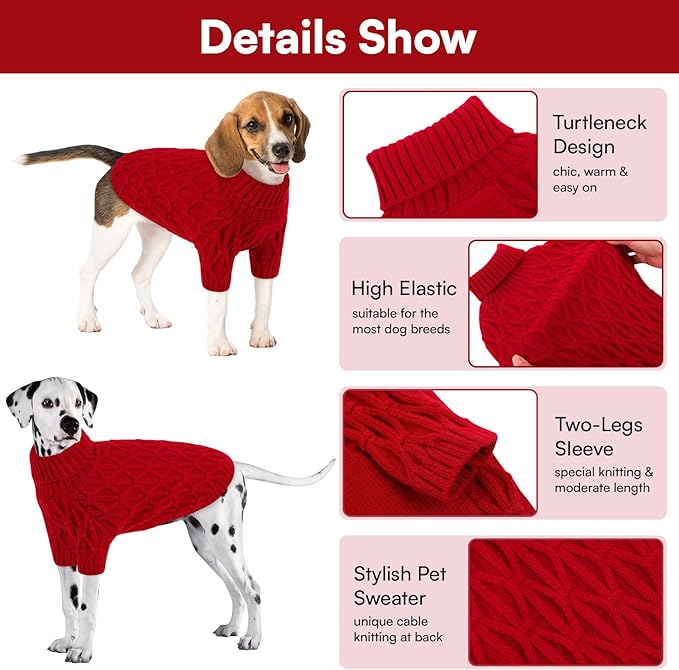Queenmore Small Dog Sweater,Warm Pullover Dog Sweaters for Small Dogs Boys Girls,Soft Winter Doggie Sweaters,Thick Warm Dogs Clothes for Chihuahua,Dachshund,Yorkie(Red,S)