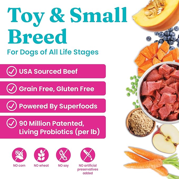 Solid Gold Toy & Small Breed Dry Dog Food Small Bites – Real Beef, Grain Free, Gluten Free, High Fiber Kibble with Probiotics for Gut Health & Digestion Support – Healthy Dog Food All Ages – 11LB