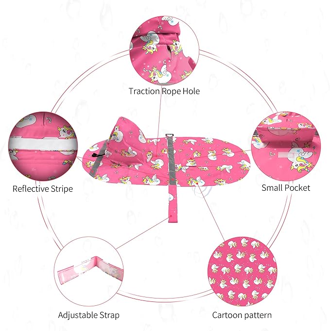 NACOCO Large Dog Raincoat Adjustable - Pet Water Proof Clothes Lightweight Rain Jacket Poncho Hoodies with Strip Reflective Pink (M, Pink Unic)