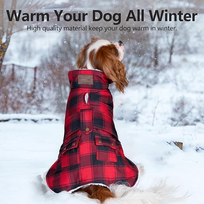 KYEESE Dog Coat Warm Pet Winter Puffer Coat with Leash Hole Thick Cat Clothes with Pocket Waterproof Dogs Jacket with Fleece Lined Windproof Dog Coats for Small Dogs Soft Pet Sweater for Cold Weather