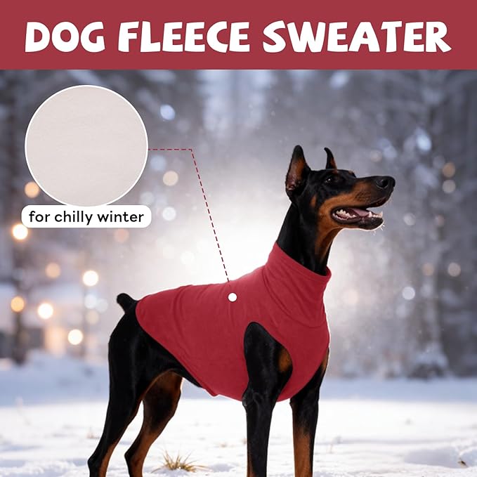 ROZKITCH Dog Sweaters Soft Fleece Pullover Sweatshirt Pajamas, Turtleneck Warm Pet Cold Weather Jacket Stretchy Vest Jumpsuit Apparel Outfit Clothes for Small Medium Large Dogs Walking Sleep Red M