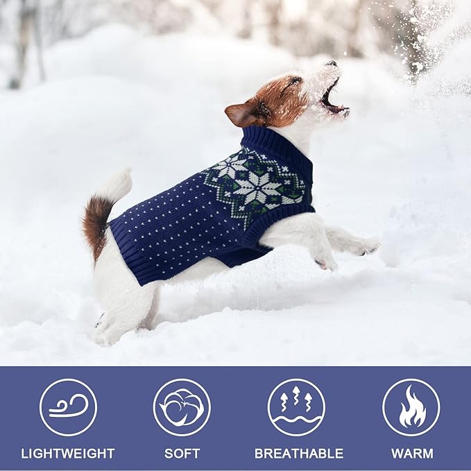Kuoser Dog Sweater, Holiday Christmas Snowflake Pet Warm Knitwear Dog Sweaters Soft Puppy Clothing, Doggie Turtleneck Cold Weather Outfit Pullover for Small Medium Large Dogs Cats, Blue 2XL