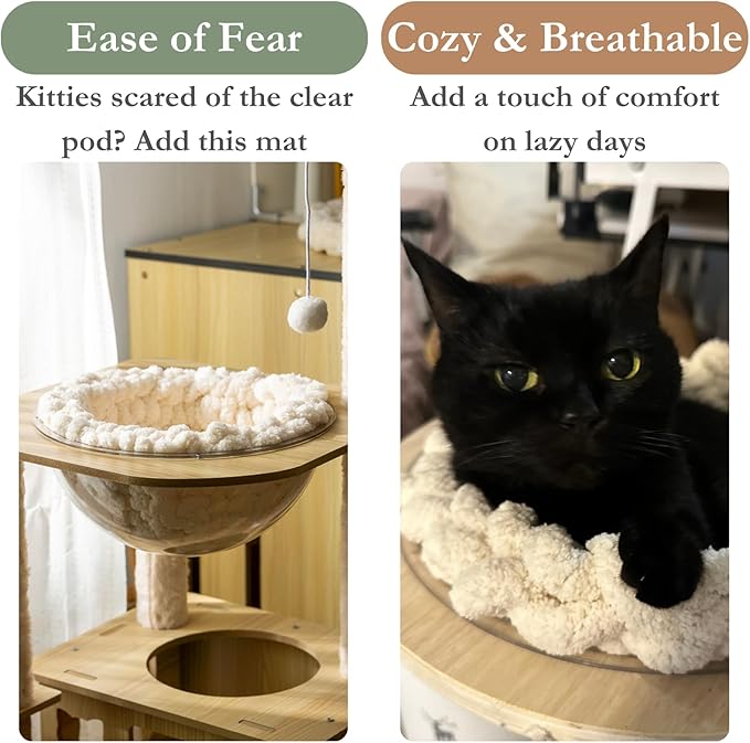 Cat Knitted Bed Mat, Extra-Soft Washable Warm Round Pads Cushions for Indoor Kittens, Cat Trees Towers, Perfect for Kneading and Sleeping (Caramel,Large)