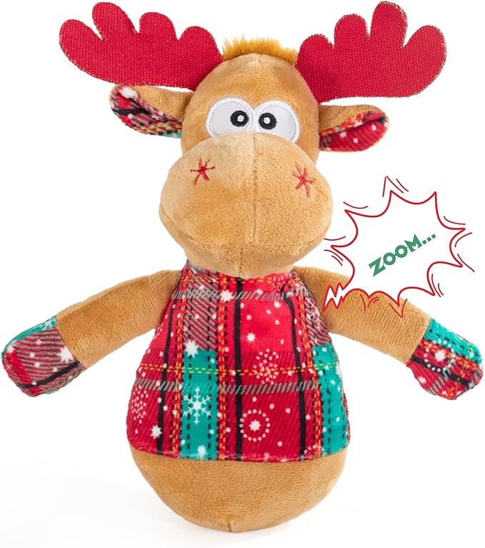 Christmas Dog Toys – Plush Reindeer & Snowman Holiday Set for Small and Medium Dogs, Soft Stuffed Chew Toys with Crinkle Ears, Festive Red Green Plaid, Cute Stocking Stuffer Gift