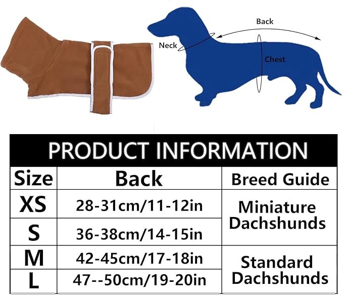 Geyecete Dachshund Sweaters for Dogs Jacket,Dachshund Coat Perfect Dog Winter Coat with Padded Fleece Lining,high Collar,Dog Snowsuit-Brown-S