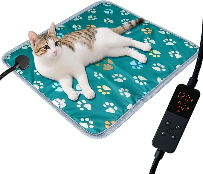 furrybaby Pet Heating Pad, Waterproof Dog Heating Pad Mat for Cat with Durable Anti-Bite Tube Indoor for Puppies Dogs Cats (1 Pack Green, 17 X 17in, Temp Adjustable)