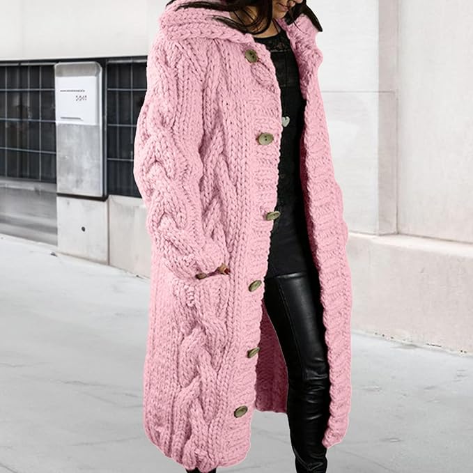 LOAIHA Women Chunky Cable Knit Long Sleeve Cardigan Fall Winter Trendy Oversized Button Down Sweaters Outerwear with Pocket