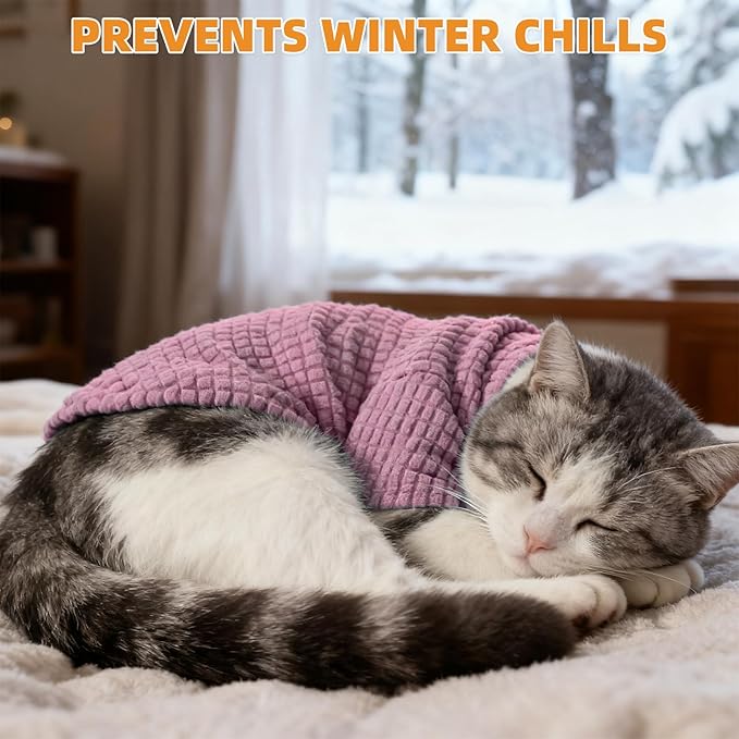 KOOLTAIL Cat Sweater for Sphynx - Soft Fleece Sweaters for Cats Only, Elastic Pet Clothes with Sleeves, Thick Winter Warm Cold Weather Apparel for Hairless Cat, Puppy Pajamas for Small Dogs, Pink L