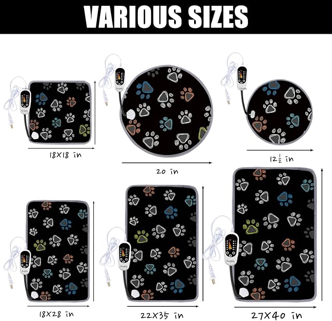 furrybaby Pet Heating Pad, Waterproof Dog Heating Pad Mat for Cat with Durable Anti-Bite Tube Indoor for Puppies Dogs Cats (1 Pack Black, 34 X 24in, Temp Adjustable)