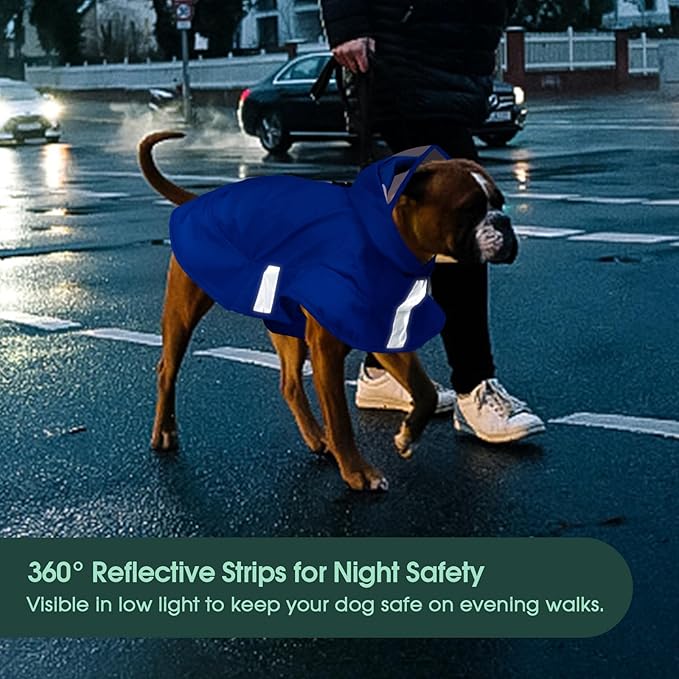 Kuoser Dog Raincoat, Waterproof Dog Rain Jacket with Clear Hooded Double Layer, Lightweight Reflective Dogs Rain Coat with Adjustable Belly Strap, Rain Coats for Medium Dogs Outdoor Wear, Blue M