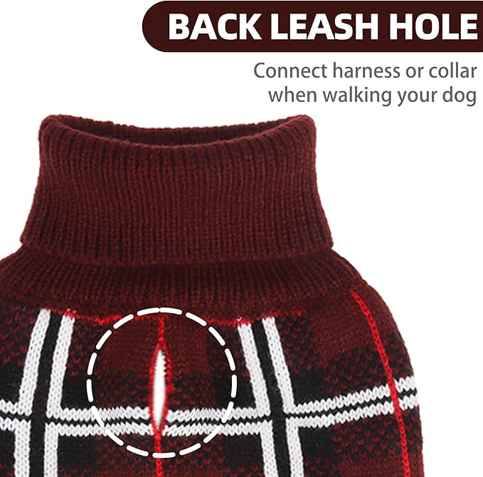 PUPTECK Dog Christmas Sweaters for Large Medium Small Dogs - Fall Classic Plaid Style Puppy Holiday Winter Coat Clothes Warm, Deep Red, SM