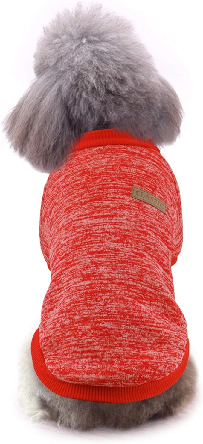 Idepet Pet Dog Classic Knitwear Sweater Fleece Coat Soft Thickening Warm Pup Dogs Shirt Winter Pet Dog Cat Clothes Puppy Customes Clothing for Small Dogs(XL,Orange Red)