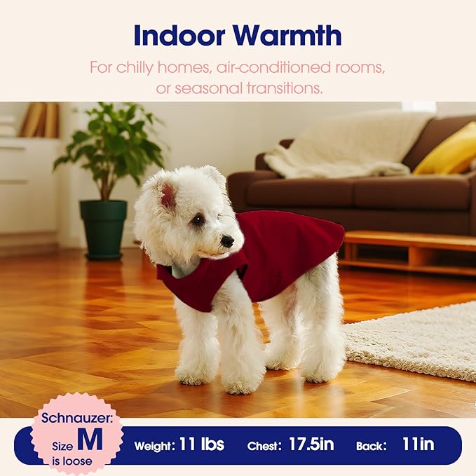 FUAMEY Dog Fleece Vest for Medium Dogs,Warm Stretchy Dog Sweatshirts Pullover with Leash Hole Dogs Sweater Soft Pet Turtleneck Cozy Pet Vest Lightweight Sleeveless Red M