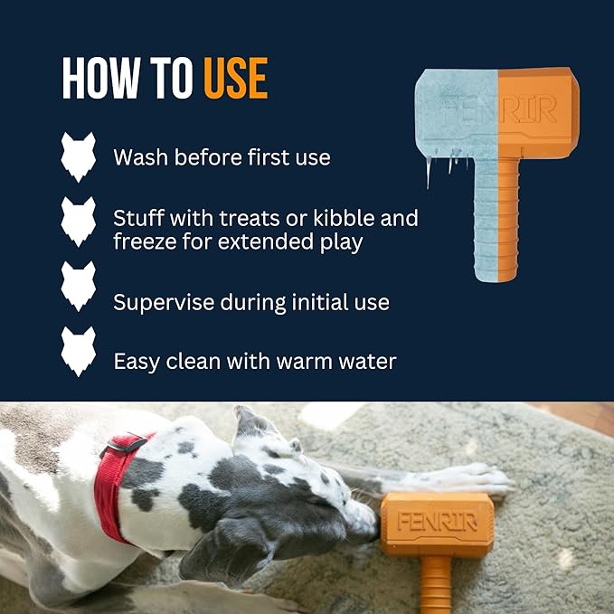 Fenrir Hammer Dog Chew Toy Strong Rubber Stuffable Enrichment Toy for Chewers (Red, Small)