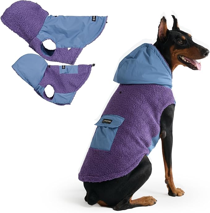 Spark Paws Reversible Dog Sweater, Sherpa Vest with Warm Fleece Lining, Warm Coat for Winter, Suitable for Small Medium, Large, XL XXL Dogs - Purple and Navy Blue - 3XL