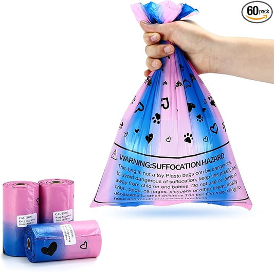 Dog Poop Bags Rolls: Leak-Proof Dog Waste Bags - Thick Poop Bags for Dogs Scented with Dispenser (60 Counts）