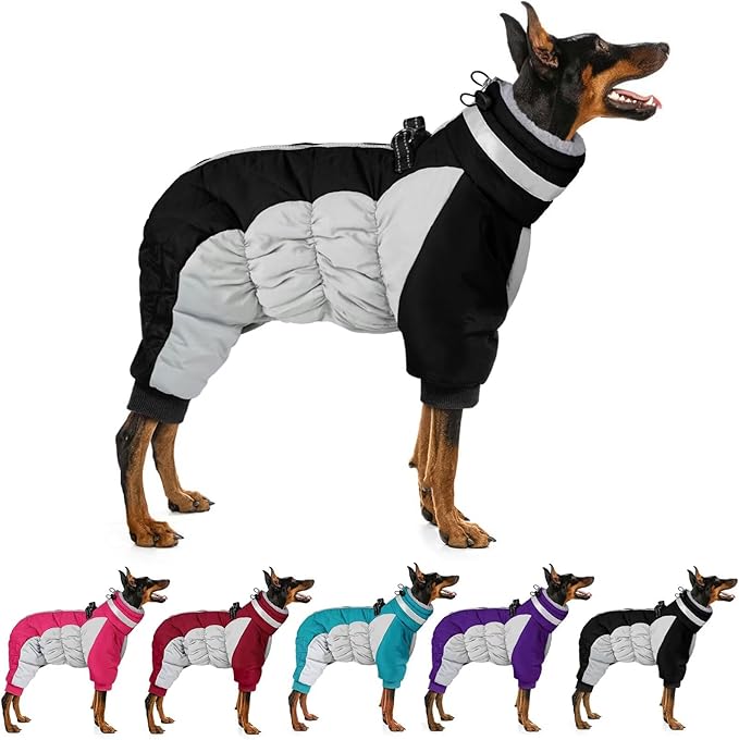 MIGOHI Full Body Dog Coat - Warm Reflective Large Dog Winter Coat with Harness,Turtleneck Fleece Jacket for Dogs,Four-Leg Windproof Puffer Jackets Snowsuit with Zipper for Small Medium Large Dogs,2XL