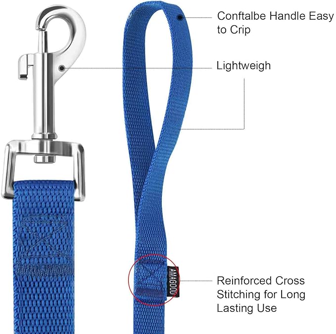 AMAGOOD 6 FT Puppy/ Dog Leashes, Traditional Style Leash with Easy to Use Collar Hook, Great for Small, Medium and Large Dogs (3/4 in x 6 ft, Pack of 1), Blue