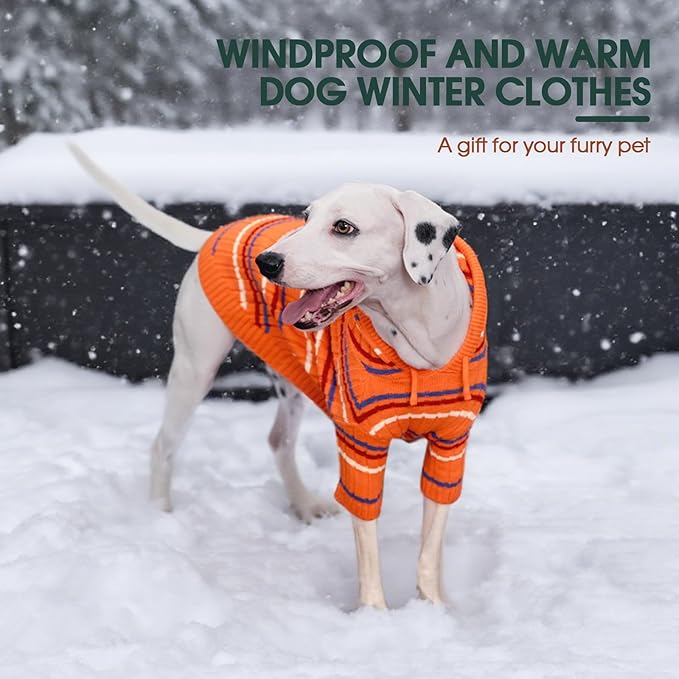 Kuoser Dog Sweater Large Size Dog, Thanksgiving Christmas Big Dogs Pullover Sweaters, Boy Girl Dogs Cable Knitwear Sweatshirt, Soft Thick Pet Winter Clothes for Cold Weather, Orange XXL