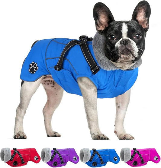 Doglay Dog Coat with Harness, Reflective Warm Dog Jacket Waterproof Puppy Winter Coat for Cold Weather, Adjustable Fleece Jacket for Small Medium Large Dogs