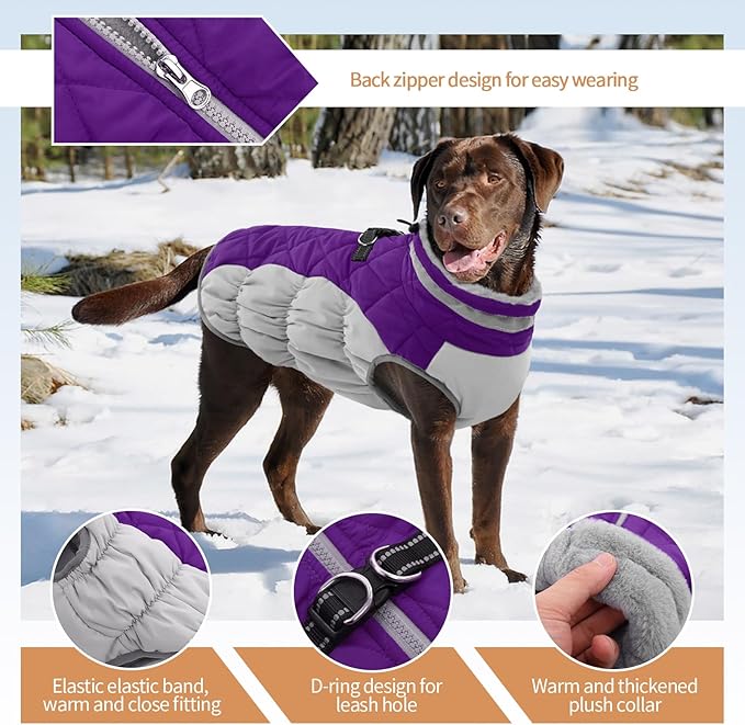 Small Dog Coat,Dog Jackets for Small Dogs,Warm Winter Jacket, Puppy Coat with Harness Built in,Waterproof Dogs Jacket,Puppy Cold Weather Coats,Pet Winter Clothes Snowsuit Shih Tzu Bichon,Purple