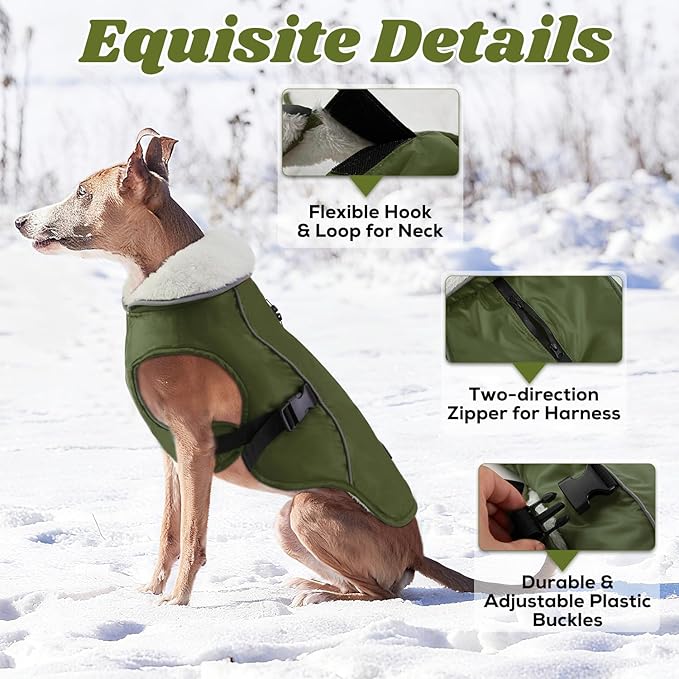 EMUST Dog Jacket Winter, Cozy Windproof Dog Jacket for Cold Weather, Solid Color Pet Vests for Winter for Medium Dogs, Green, M