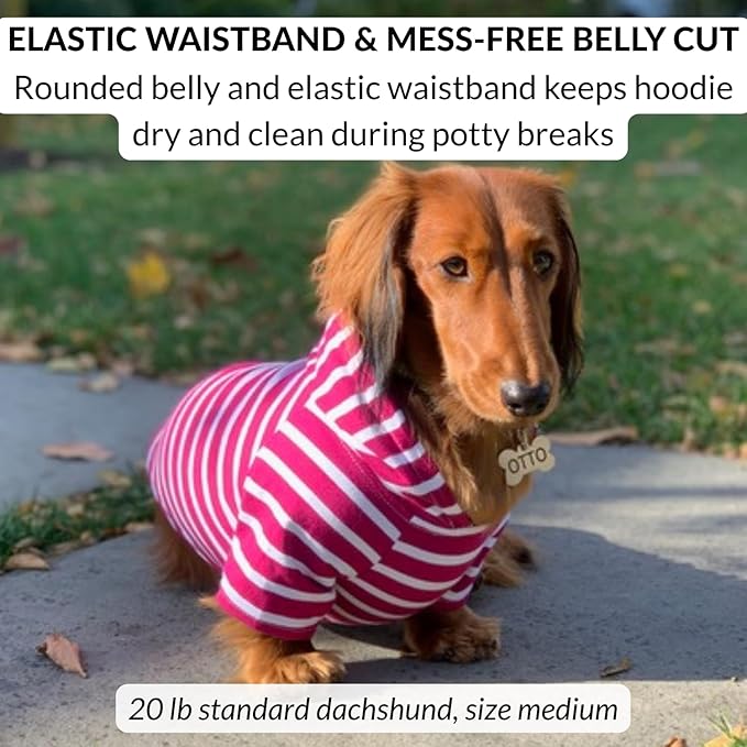 DJANGO Dog Hoodie – Warm, Lightweight, Soft & Stretchy Dog Sweater with Hood, Harness Hole & Elastic Waistband – Cozy Sweatshirt for Small Dogs up to 25 lbs, Dachshunds & Puppies – Boysenberry, Medium