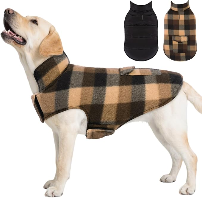 ASENKU Dog Winter Jacket Plaid Reversible Vest, Waterproof Dog Coat for Cold Weather, Perfect for Small to Large Dogs (Coffee, XL)