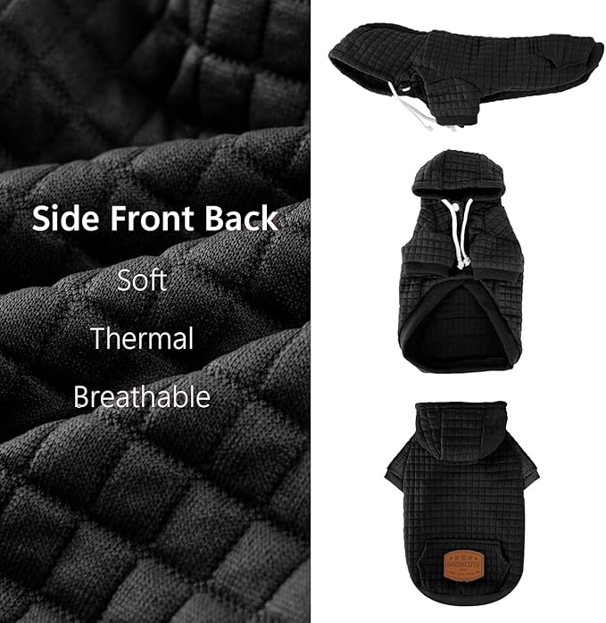 2 Pack Dog Hoodie Sweaters for Small Medium Dogs Warm Dog Clothes for Large Dogs Soft Waffle-Like Laminated Sweatshirt Bulldog (Black, L (Back: 19",Chest: 28", Neck: 17.5"))