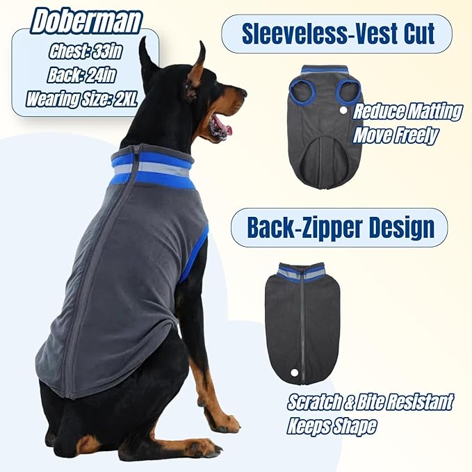 Winter Classic Windproof Turtleneck Fleece Vest Dog Sweater, Warm & Soft Puppy Coat for Small Dogs with Back-Zipper, Active-Cut Doggie Vests Sweatshirt, Lightweight Pet Clothes for Dachshund(Gray, S)