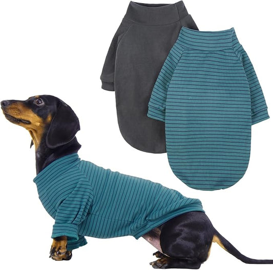 IECOii 2 Pack Dog Fleece Sweater for Small Dogs, Warm Dog Turtleneck with Stretch for Dachshund, Cozy Fall Winter Pullover Dogs Sweatshirt with Sleeve, Indoor & Outdoor Sweaters for Walking, M