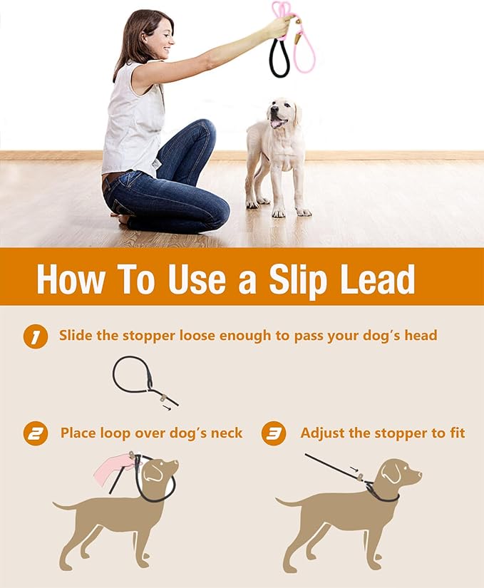 lynxking Dog Leash Slip Lead 5 6 8 FT Dog Training Leash Strong Heavy Duty Braided No Pull Training Lead Leashes for Large Dogs