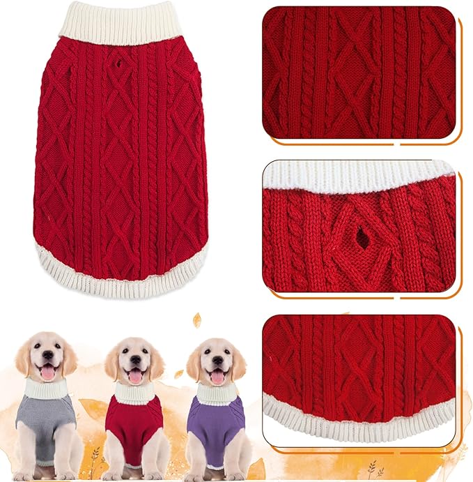 Small Dog Sweaters with Leash Hole Turtleneck Dog Sweaters Knitwear Boys Girls Warm Soft and High Stretch Pet Clothes for Fall Winter，Pet Shirts for Kitten Puppy Red Medium