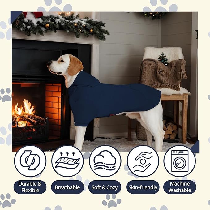 Basic Dog Hoodie, Soft Premium Quality Dog Hoodie Sweater with Leash Hole and Pocket, Cotton Doggy Puppy Sweatshirt Fashion Outfit for Dogs Puppy Small Medium Large - Navy Blue (X-Large)